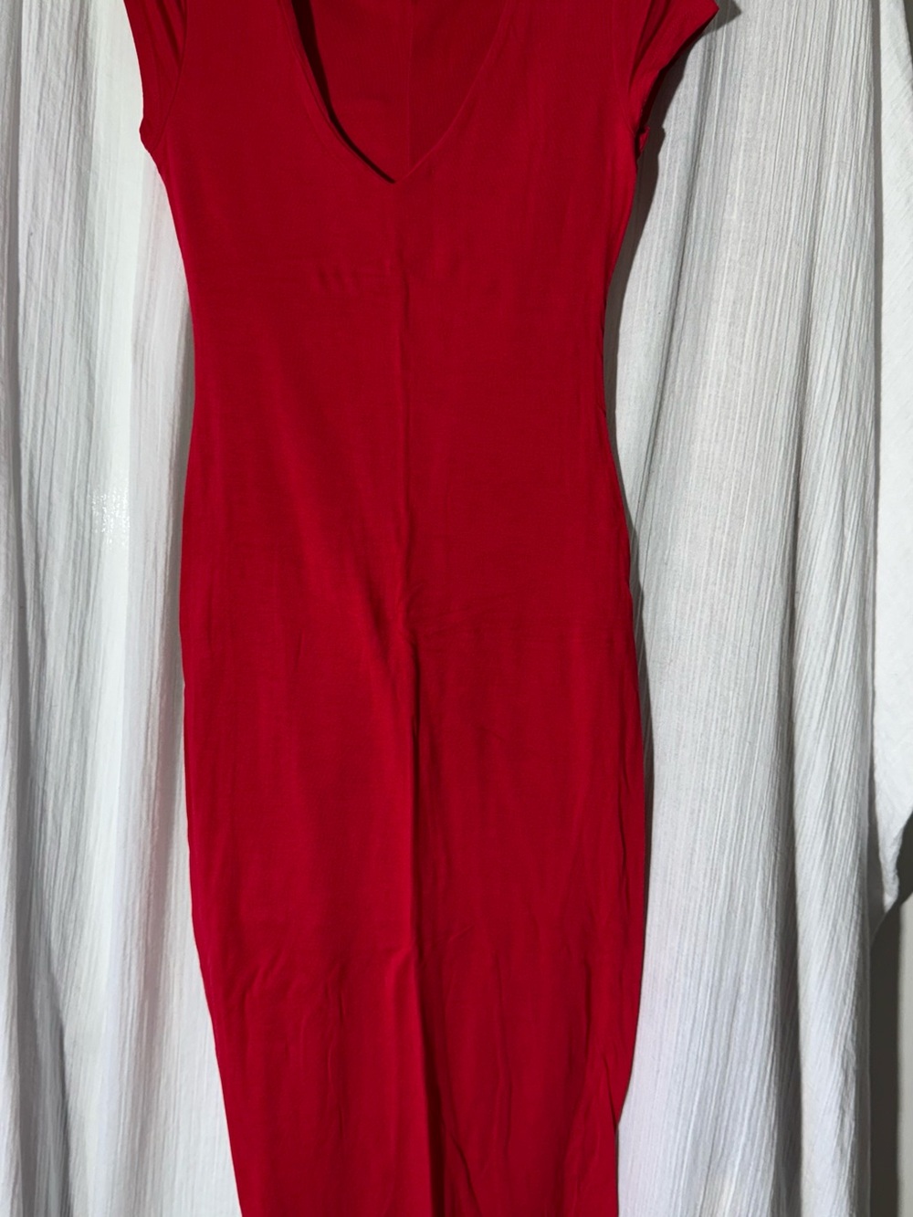 See You Monday Red Bodycon Midi Dress Size Medium Stretch V-Neck Dress